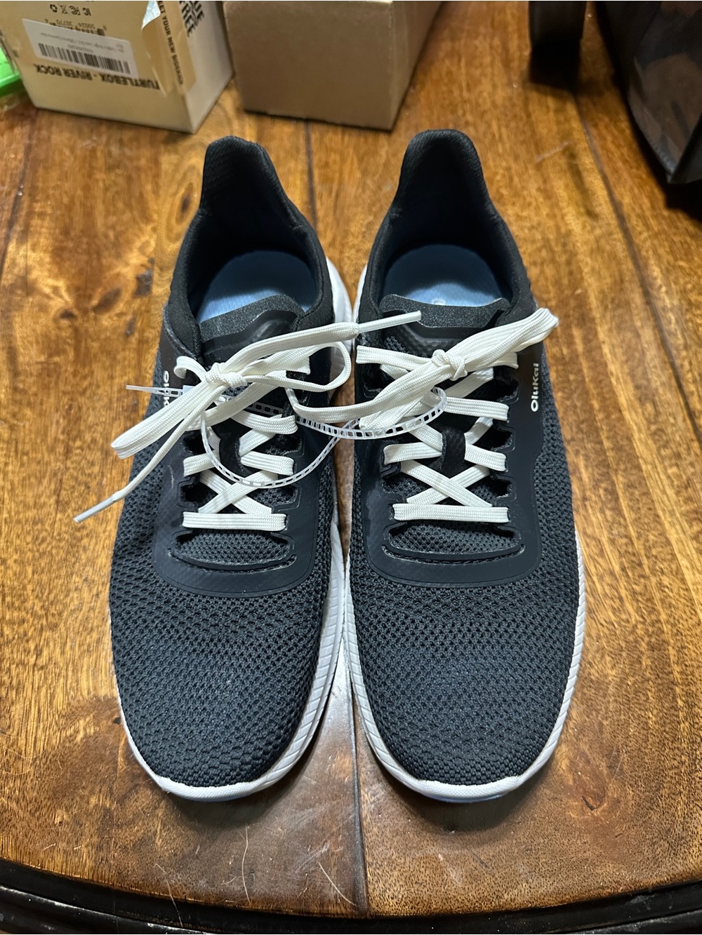 OluKai Women’s Black Knit Sneakers with White Laces New No box